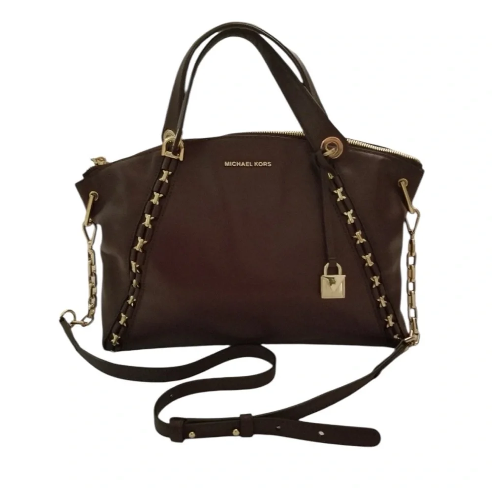 Michael Kors Sadie Leather Satchel & Mott Wallet Damson | Gold Hardware NWT - Picture 10 of 13